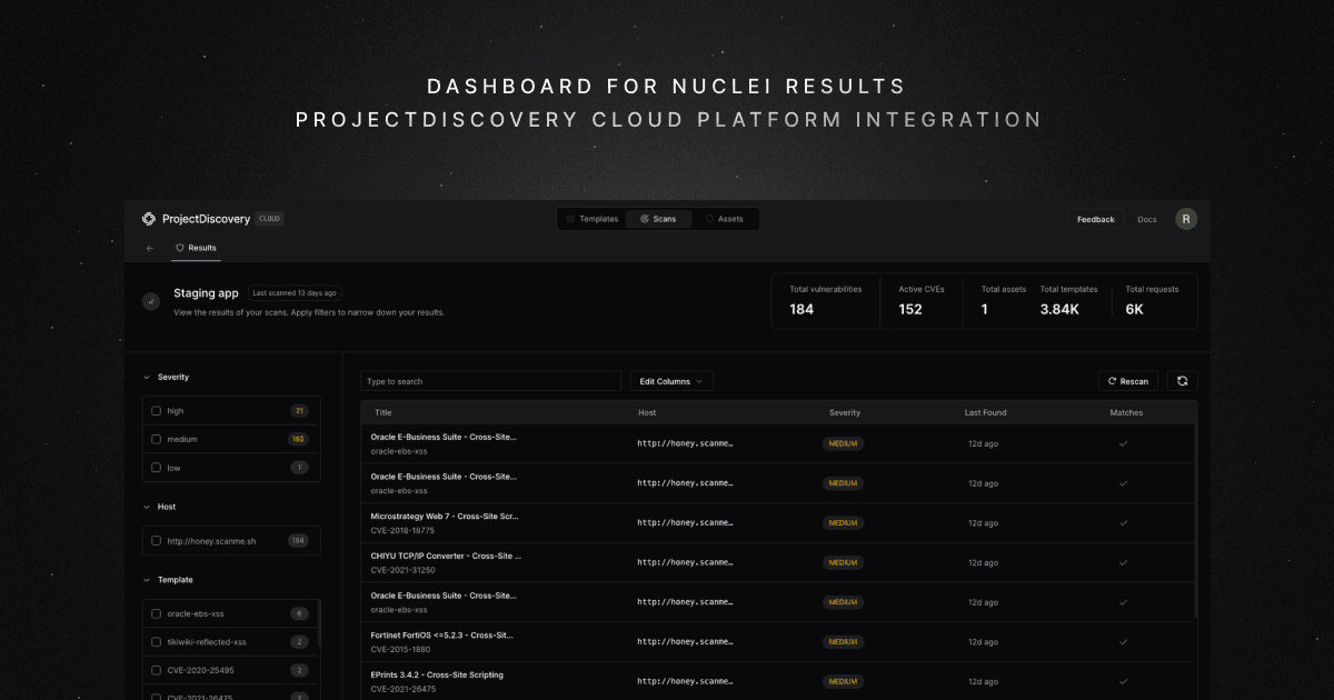 Dashboard for Nuclei Results ProjectDiscovery Cloud Platform Integration