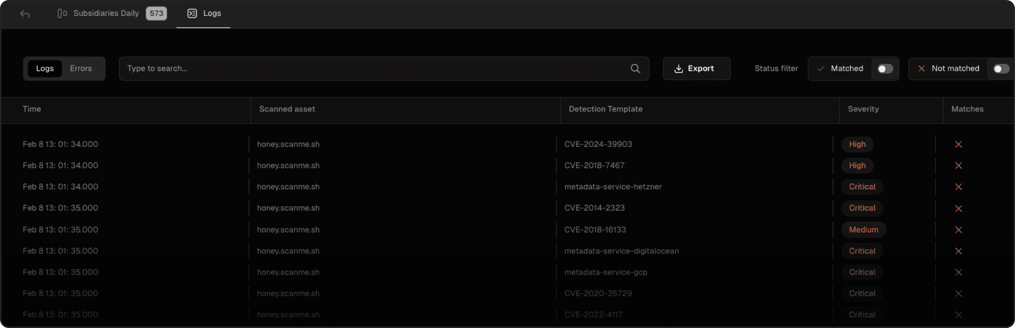 Scan logs for visibility